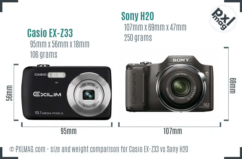 Casio EX-Z33 vs Sony H20 size comparison