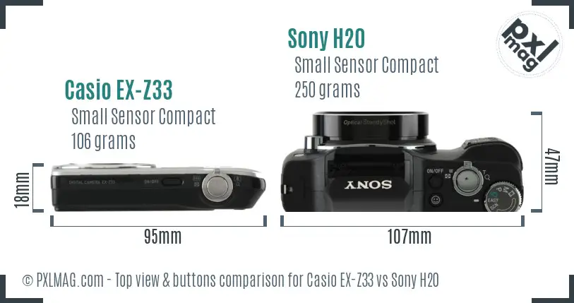 Casio EX-Z33 vs Sony H20 top view buttons comparison
