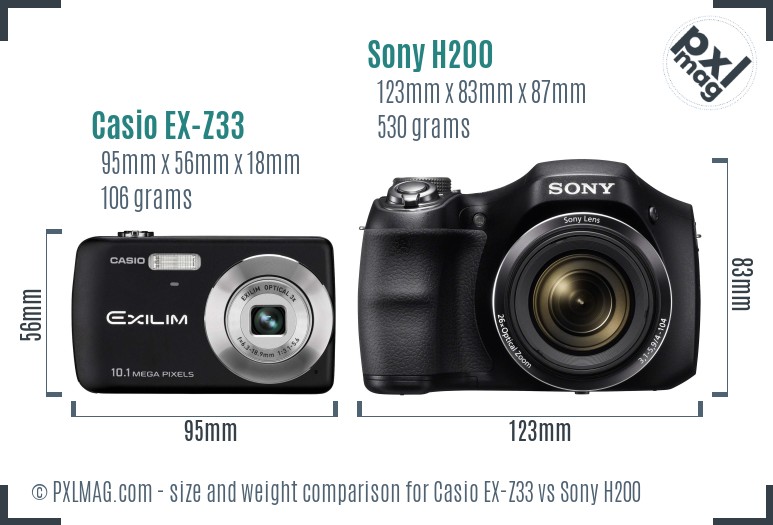 Casio EX-Z33 vs Sony H200 size comparison Casio EX-Z33 vs Sony H200 size comparison
