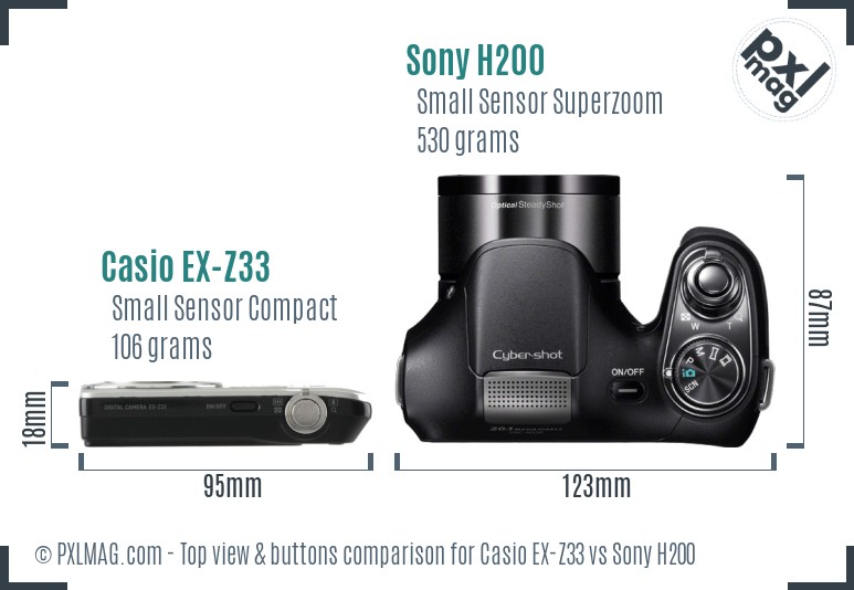 Casio EX-Z33 vs Sony H200 top view buttons comparison