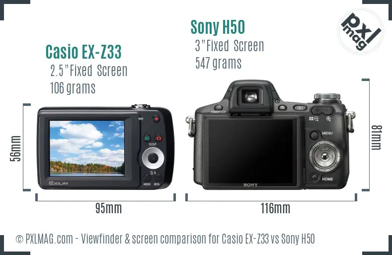 Casio EX-Z33 vs Sony H50 Screen and Viewfinder comparison