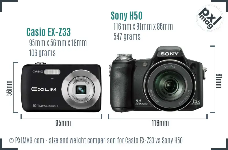 Casio EX-Z33 vs Sony H50 size comparison