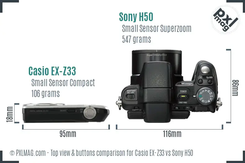 Casio EX-Z33 vs Sony H50 top view buttons comparison