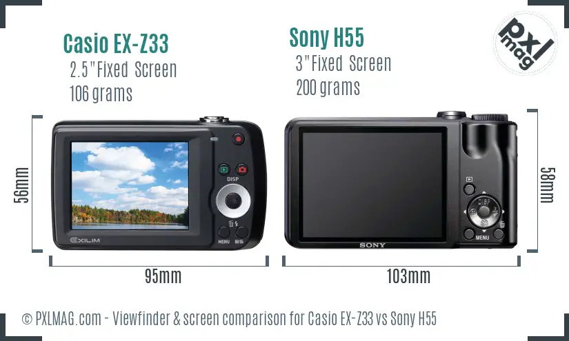 Casio EX-Z33 vs Sony H55 Screen and Viewfinder comparison