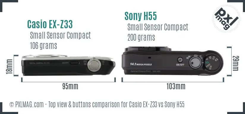 Casio EX-Z33 vs Sony H55 top view buttons comparison