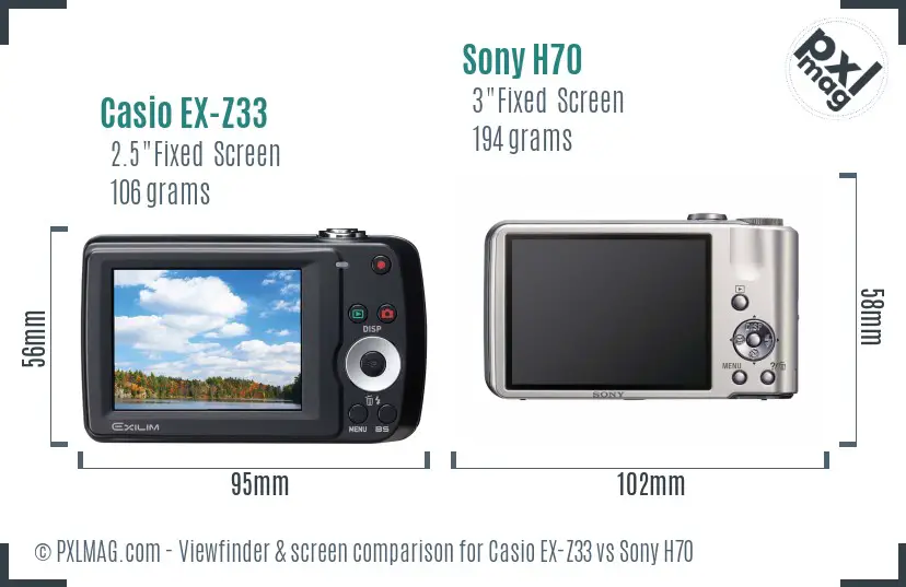 Casio EX-Z33 vs Sony H70 Screen and Viewfinder comparison