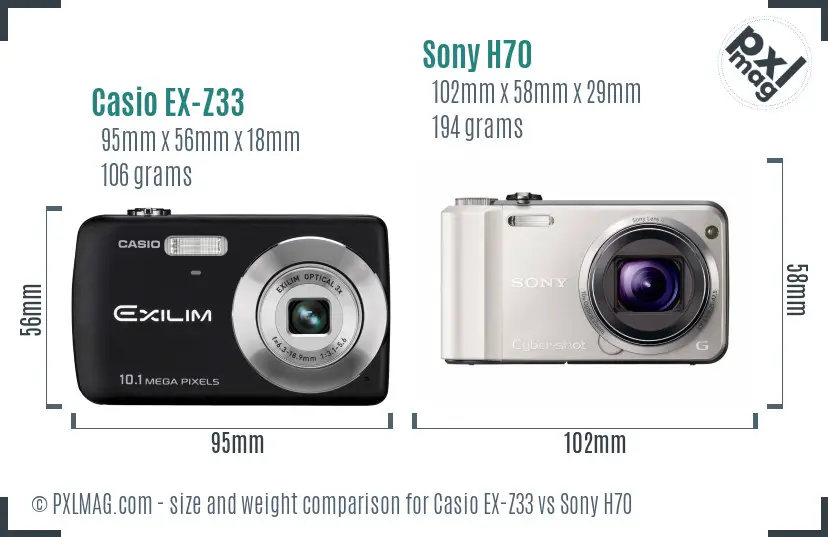 Casio EX-Z33 vs Sony H70 size comparison