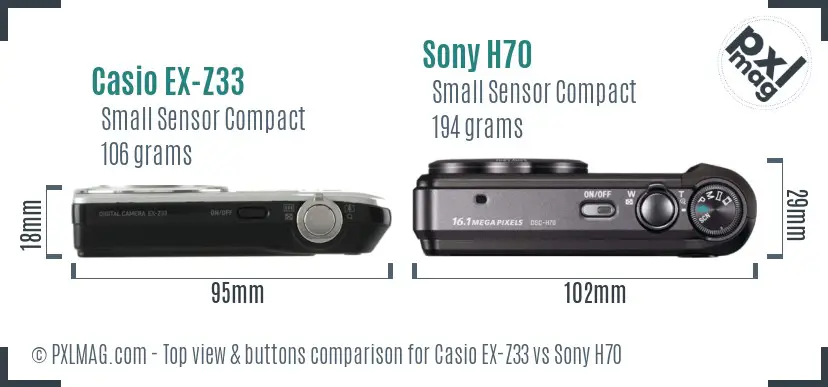 Casio EX-Z33 vs Sony H70 top view buttons comparison
