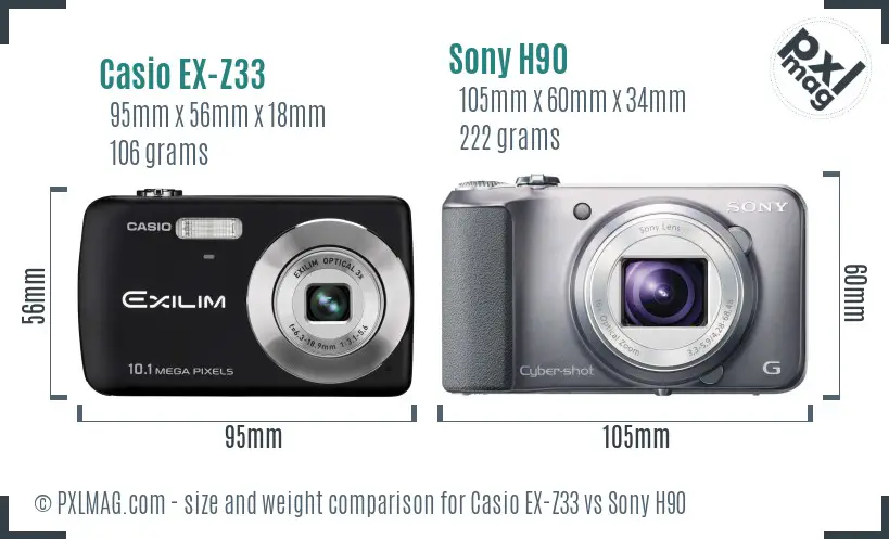 Casio EX-Z33 vs Sony H90 size comparison