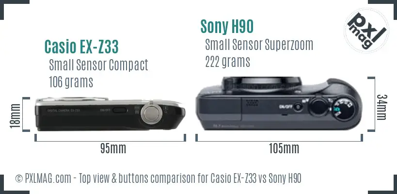 Casio EX-Z33 vs Sony H90 top view buttons comparison