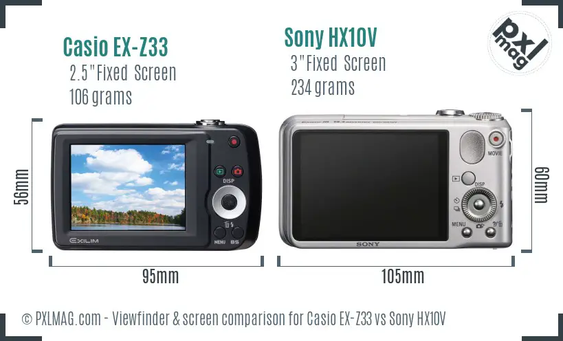 Casio EX-Z33 vs Sony HX10V Screen and Viewfinder comparison