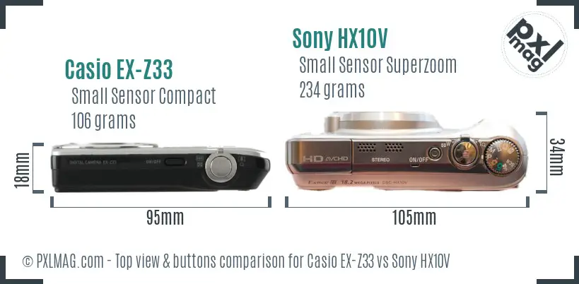 Casio EX-Z33 vs Sony HX10V top view buttons comparison