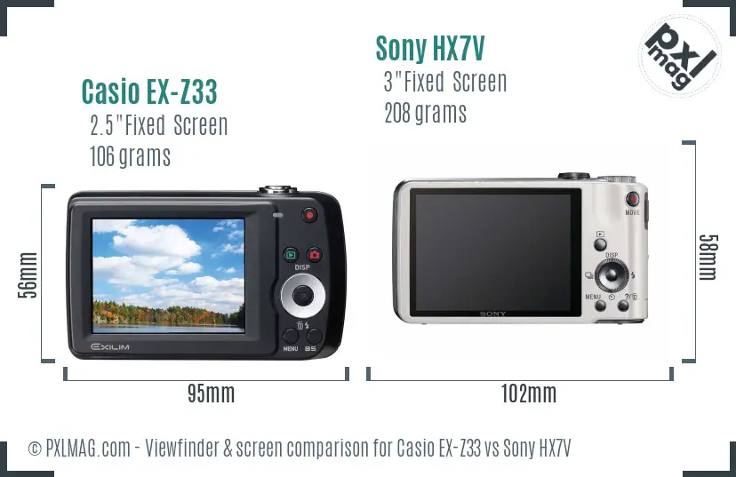 Casio EX-Z33 vs Sony HX7V Screen and Viewfinder comparison