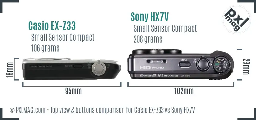 Casio EX-Z33 vs Sony HX7V top view buttons comparison