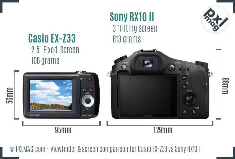 Casio EX-Z33 vs Sony RX10 II Screen and Viewfinder comparison Casio EX-Z33 vs Sony RX10 II Screen and Viewfinder comparison