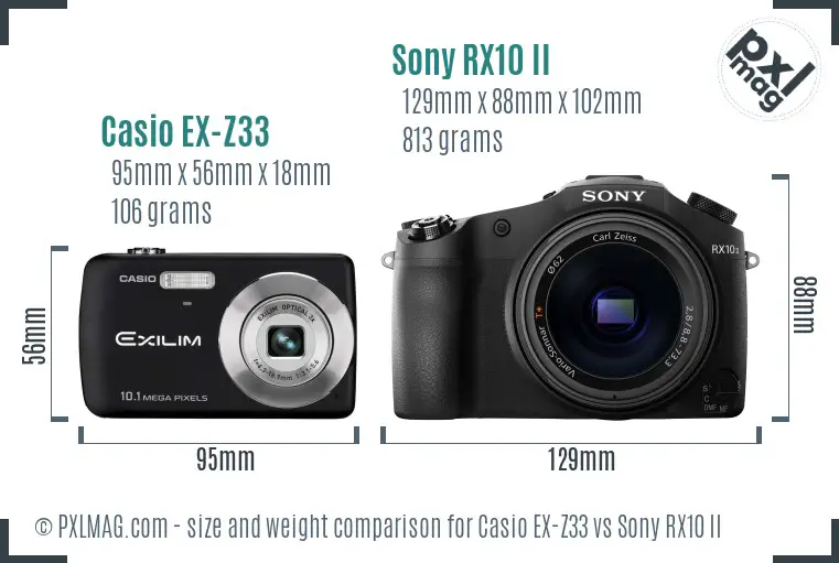 Casio EX-Z33 vs Sony RX10 II size comparison Casio EX-Z33 vs Sony RX10 II size comparison