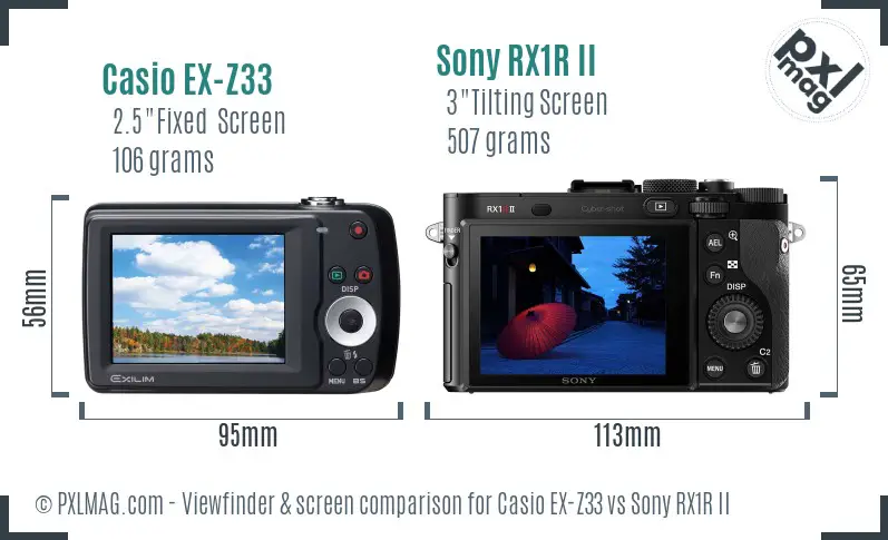 Casio EX-Z33 vs Sony RX1R II Screen and Viewfinder comparison Casio EX-Z33 vs Sony RX1R II Screen and Viewfinder comparison
