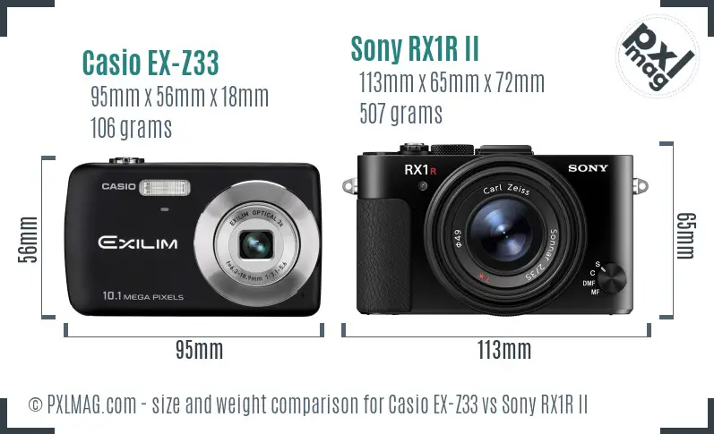 Casio EX-Z33 vs Sony RX1R II size comparison Casio EX-Z33 vs Sony RX1R II size comparison