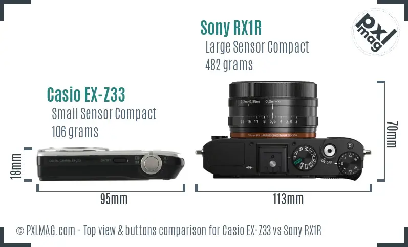 Casio EX-Z33 vs Sony RX1R top view buttons comparison
