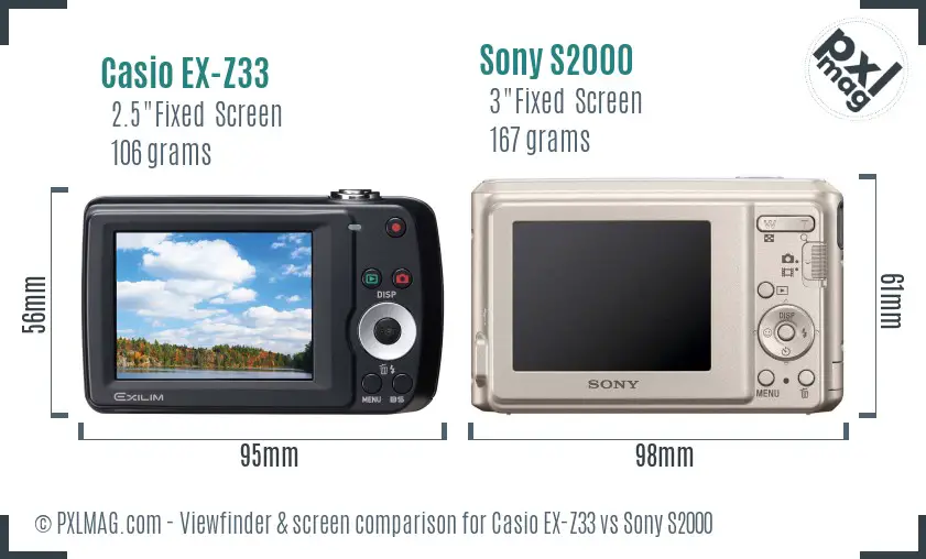 Casio EX-Z33 vs Sony S2000 Screen and Viewfinder comparison Casio EX-Z33 vs Sony S2000 Screen and Viewfinder comparison
