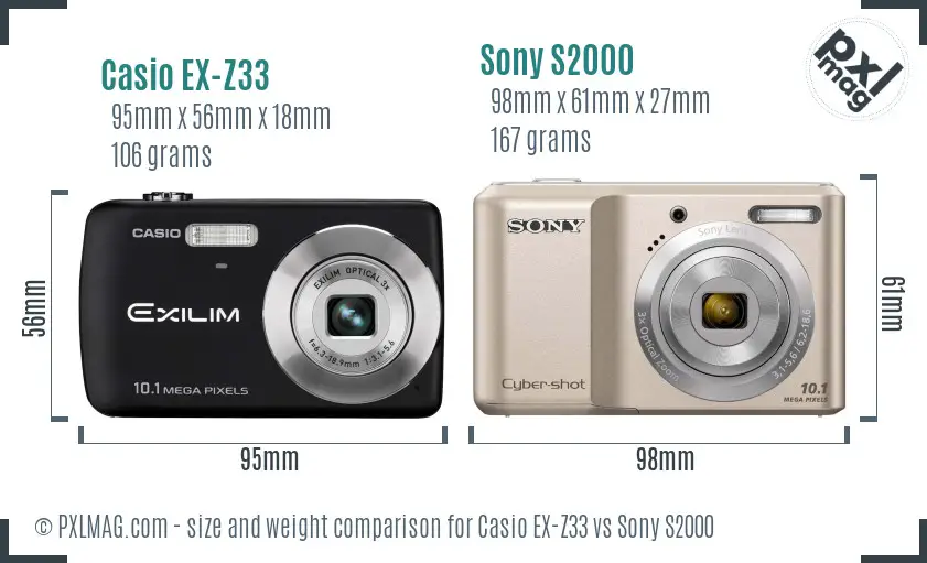 Casio EX-Z33 vs Sony S2000 size comparison Casio EX-Z33 vs Sony S2000 size comparison