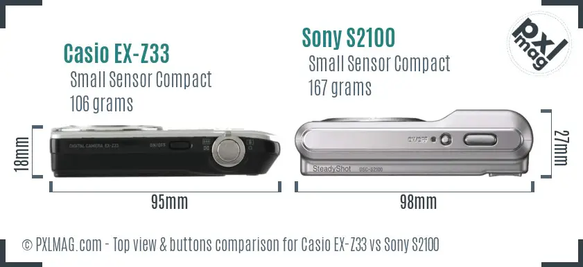 Casio EX-Z33 vs Sony S2100 top view buttons comparison