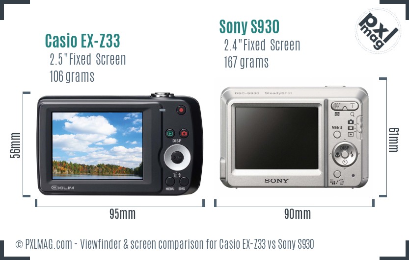 Casio EX-Z33 vs Sony S930 Screen and Viewfinder comparison