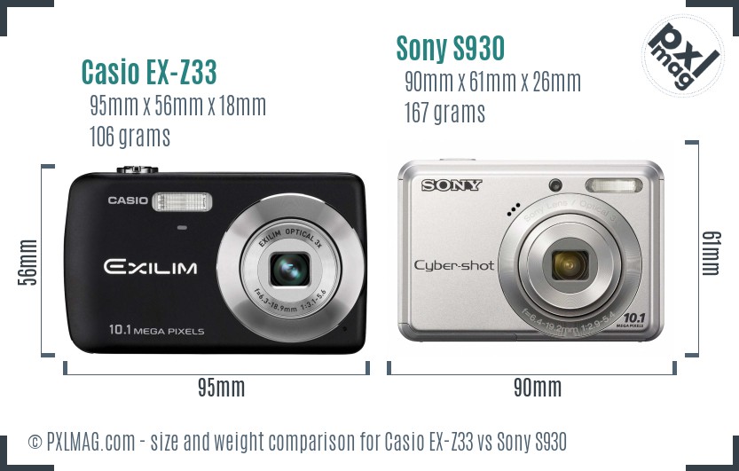 Casio EX-Z33 vs Sony S930 size comparison