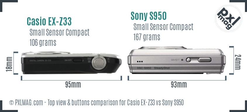 Casio EX-Z33 vs Sony S950 top view buttons comparison
