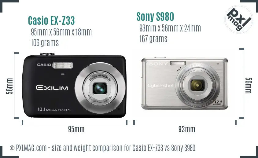 Casio EX-Z33 vs Sony S980 size comparison