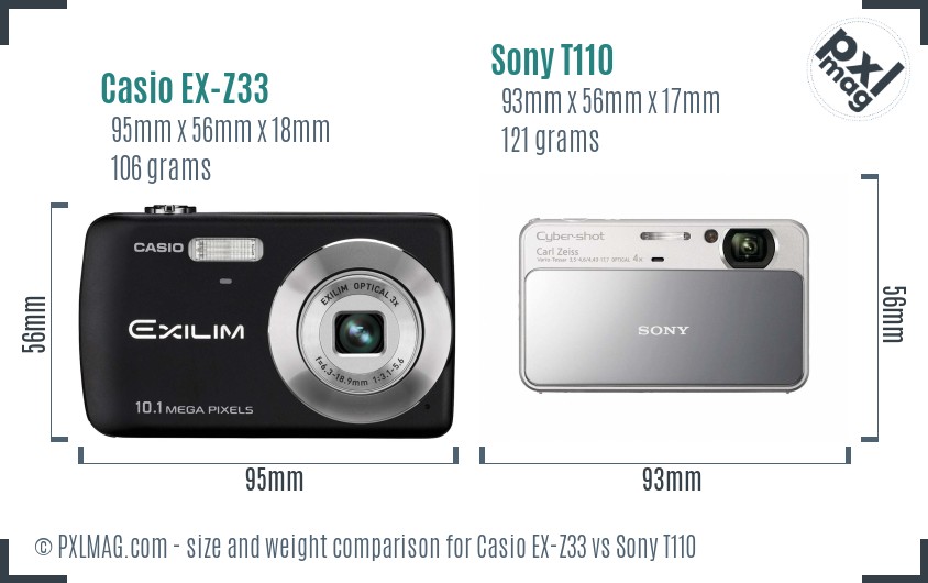 Casio EX-Z33 vs Sony T110 size comparison