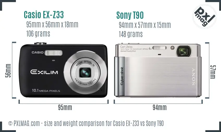 Casio EX-Z33 vs Sony T90 size comparison Casio EX-Z33 vs Sony T90 size comparison
