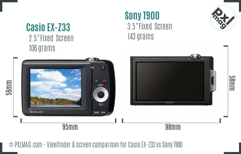 Casio EX-Z33 vs Sony T900 Screen and Viewfinder comparison