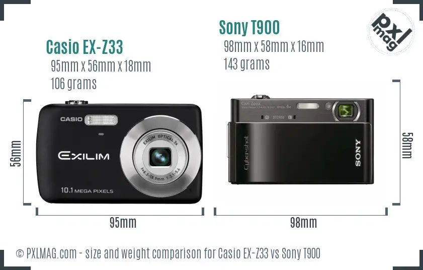 Casio EX-Z33 vs Sony T900 size comparison