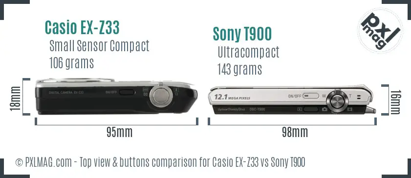Casio EX-Z33 vs Sony T900 top view buttons comparison