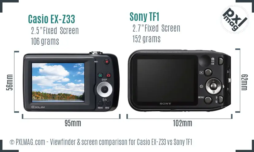 Casio EX-Z33 vs Sony TF1 Screen and Viewfinder comparison