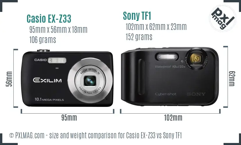 Casio EX-Z33 vs Sony TF1 size comparison