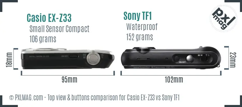 Casio EX-Z33 vs Sony TF1 top view buttons comparison