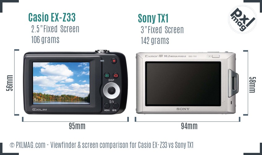 Casio EX-Z33 vs Sony TX1 Screen and Viewfinder comparison