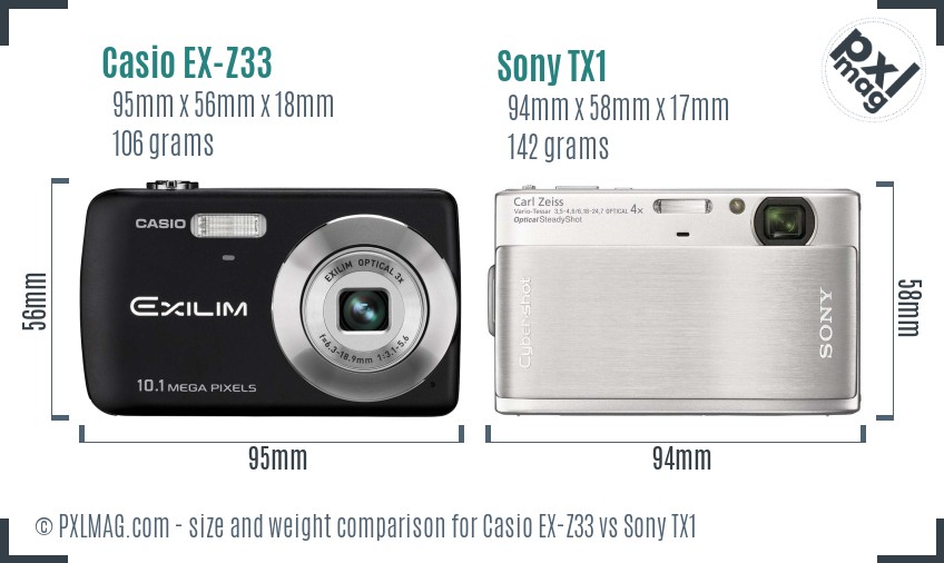 Casio EX-Z33 vs Sony TX1 size comparison
