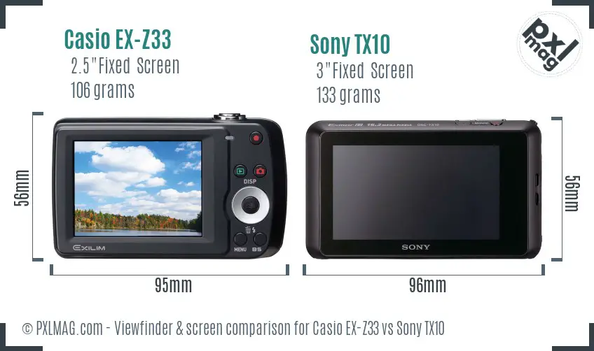 Casio EX-Z33 vs Sony TX10 Screen and Viewfinder comparison