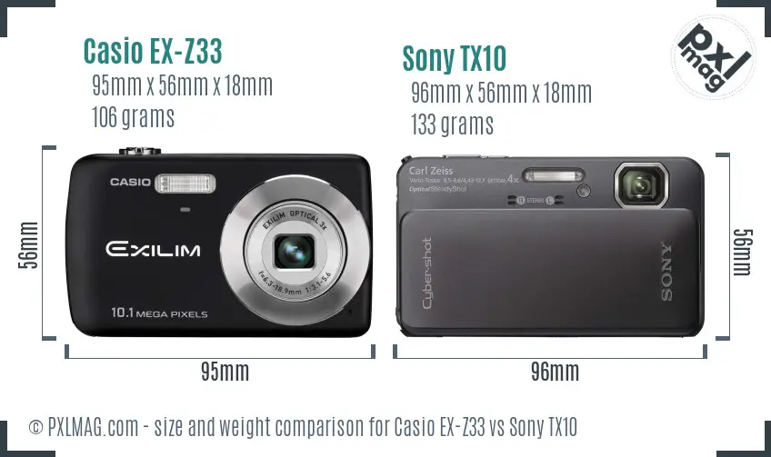 Casio EX-Z33 vs Sony TX10 size comparison