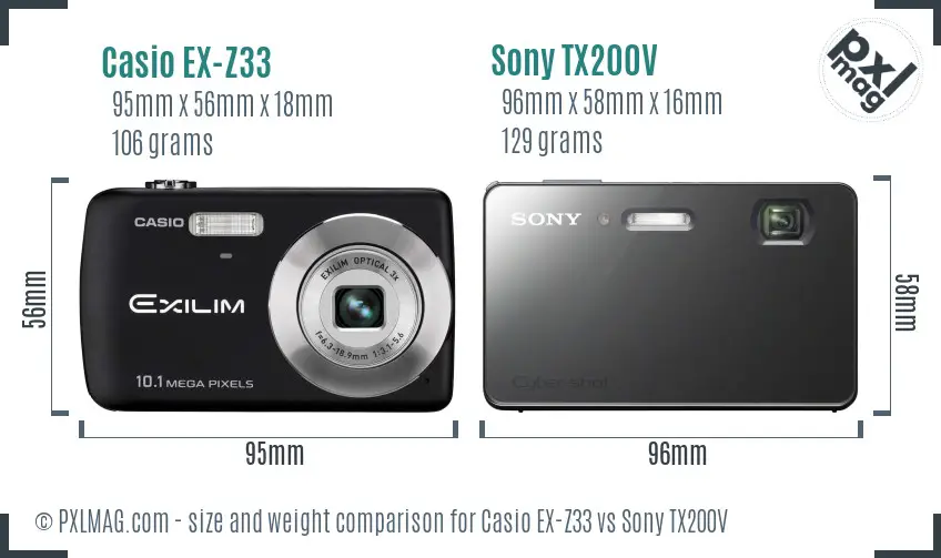 Casio EX-Z33 vs Sony TX200V size comparison