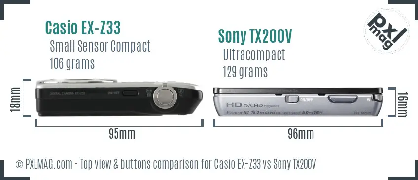 Casio EX-Z33 vs Sony TX200V top view buttons comparison