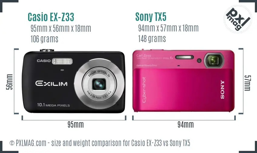 Casio EX-Z33 vs Sony TX5 size comparison