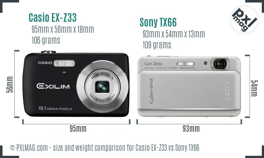 Casio EX-Z33 vs Sony TX66 size comparison Casio EX-Z33 vs Sony TX66 size comparison