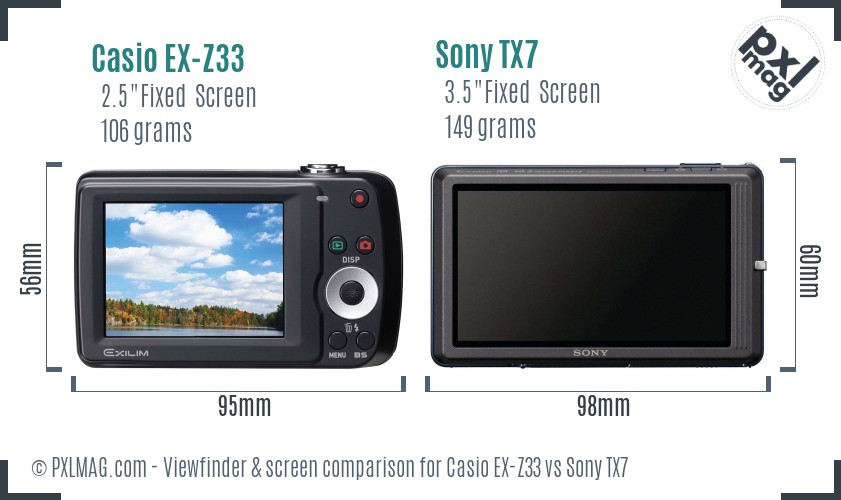Casio EX-Z33 vs Sony TX7 Screen and Viewfinder comparison