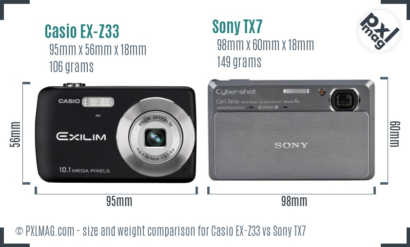 Casio EX-Z33 vs Sony TX7 size comparison