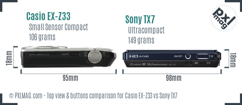 Casio EX-Z33 vs Sony TX7 top view buttons comparison