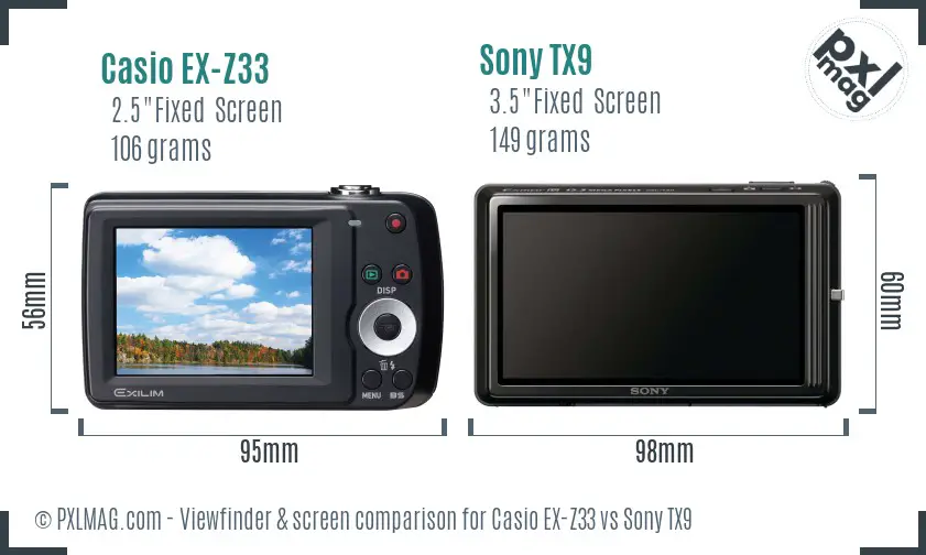 Casio EX-Z33 vs Sony TX9 Screen and Viewfinder comparison
